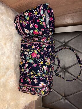 Vera Bradley Navy Quilted Travel Duffel with Pink & Green matching ditty bag